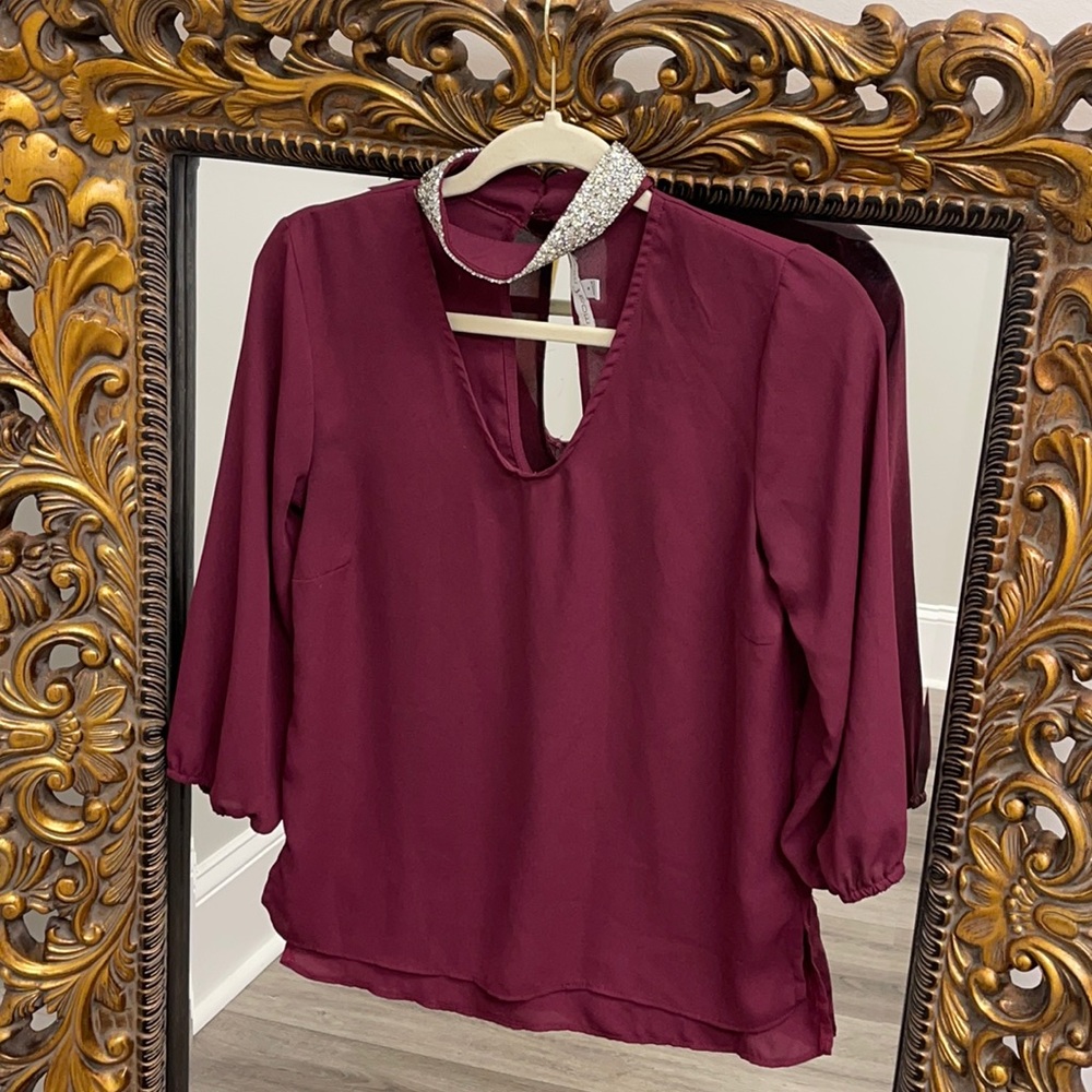 Moa Moa Burgundy Classy Blouse Women Size S